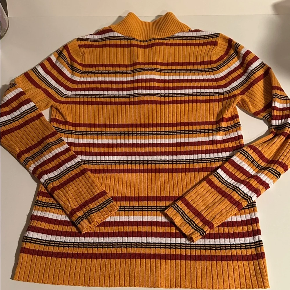 Striped Ribbed Quarter Zip Mock Neck Sweater Retro 70s Sun Devil colors! Size L - Picture 4 of 4